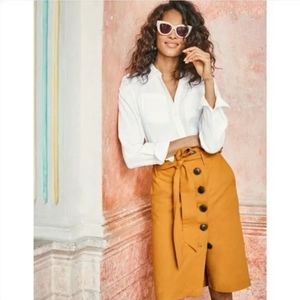 Boden Leonora Skirt Golden Yellow Mustard Colored Button Up Tie Waist Size 4